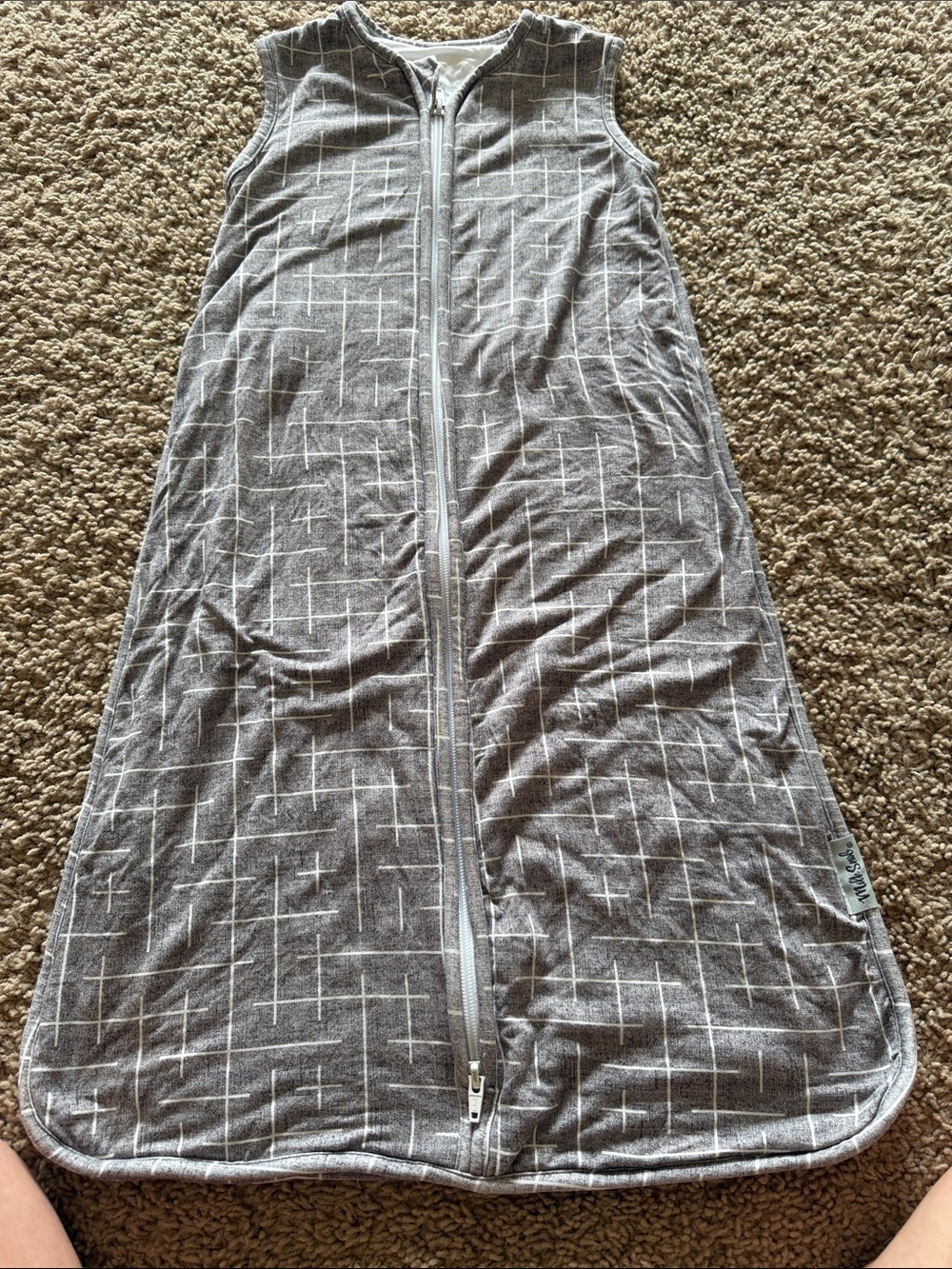 Milk snob Gray Sleeveless Zip Front Baby Sleep Sack with White Cross Pattern